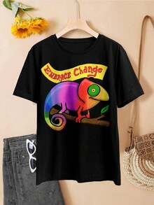 Lovers T-Shirts Embrace Change Chameleon Buddha Meditation Peace Zen Love T-Shirt For Women - Black - View 2