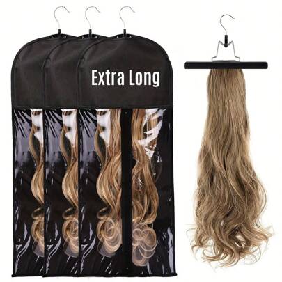 AliLeader 80 cm lång peruk förvaringsväska med hängare Hårpåsar för buntar Hårstycken Hästsvans perukväska Hårförlängningsväska non-woven kostymväska