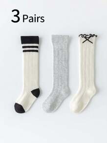 3 双女孩及膝袜，薄款条纹荷叶边长筒袜，适合上学、春秋季 - 彩色 - 查看 10
