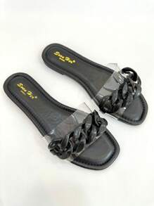 REVREAL Stylish Black Slide Sandals - Black - View 2