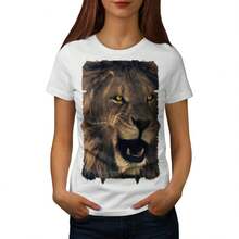 Wellcoda Lion Eye Face Wild Womens T-Shirt, Beast Casual Design Printed Tee - White - View 1