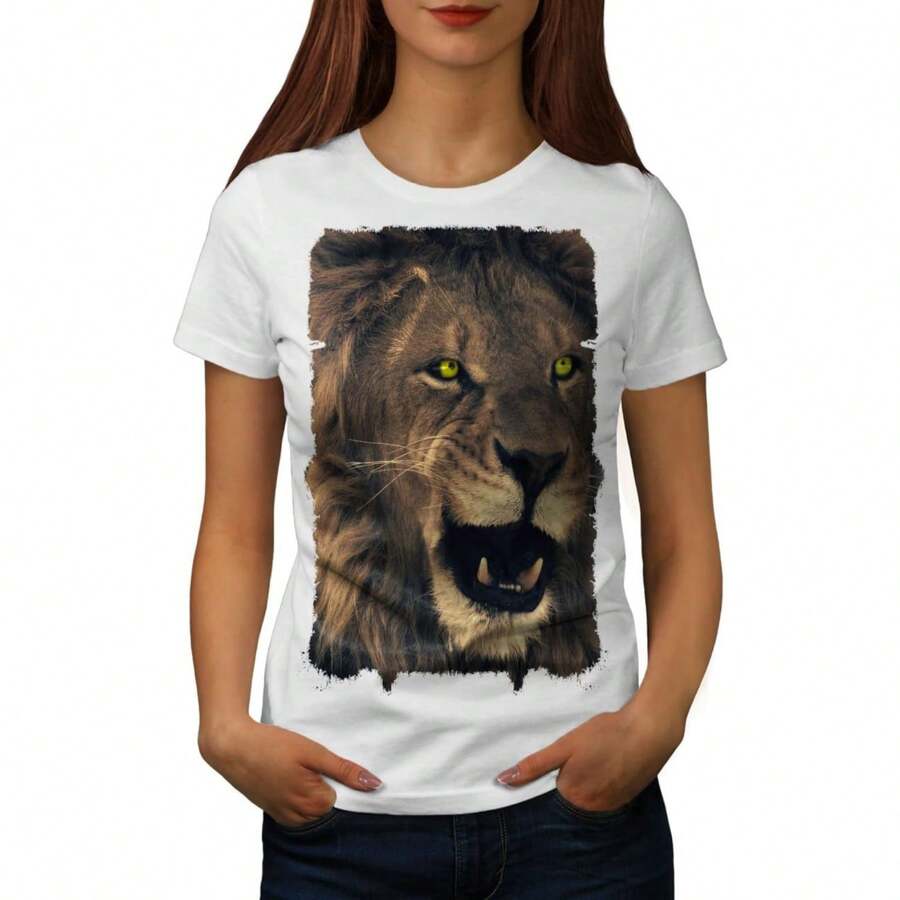 Wellcoda Lion Eye Face Wild Womens T-Shirt, Beast Casual Design Printed Tee - White - View 1