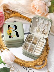 26 Letters Printed Pattern Travel Jewelry Storage Box, Portable Zipper Travel Jewelry Storage Box, Women's Home Storage Box, Pu Leather Waterproof Jewelry Box For Earrings, Necklaces, Rings, Jewelry Storage, Small Jewelry Box, - Suitable As A Gift For Friends And Bridesmaids Back To School