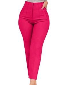 Pantalón Skinny Stretch con Pinzas. - Rosa Fucsia - Ver 2
