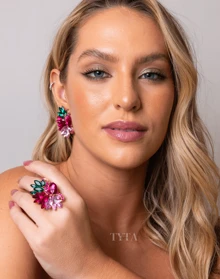 Purple And Green Earring And Ring / Blue Earring / Fuchsia Earring / Purple Earring / Green Earring / Pink Earring - 紫紅色和綠色 - 查看 2