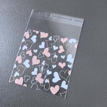 200 piezas de bolsas de regalo de plástico con sello autoadhesivo, diseño de corazón transparente, adecuado para galletas, dulces y embalaje de horneo - Rosa - Ver 3