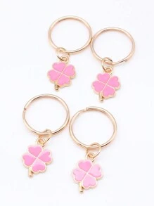 4pcs Clover Key Chain With Drop Oil Decorative Lucky Charm Accessories - Rose Red - View 5
