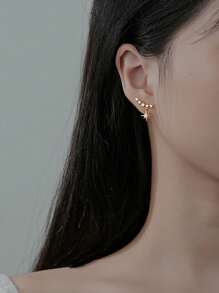 1 Pair Fashionable S925 Sterling Silver Zirconia Stone Studded Starry Tassel Earrings, Classic Daily Wear & Wedding/Party Gift For Women