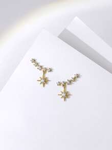 1 Pair Fashionable S925 Sterling Silver Zirconia Stone Studded Starry Tassel Earrings, Classic Daily Wear & Wedding/Party Gift For Women