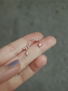 1 Pair Fashionable S925 Sterling Silver Zirconia Stone Studded Starry Tassel Earrings, Classic Daily Wear & Wedding/Party Gift For Women