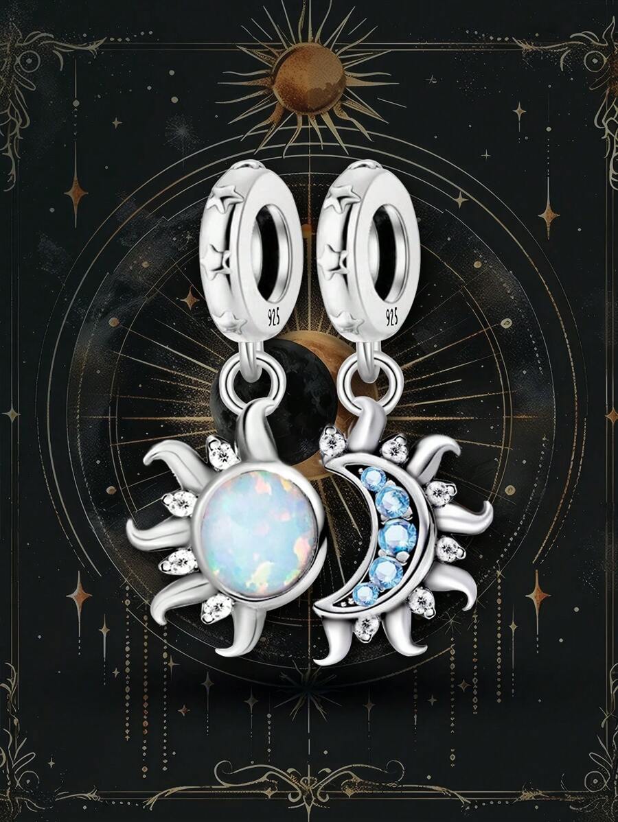 1Pc Fashionable Moon And Star Charm Bead Fit For Women Bracelets Bangles DIY Jewelry Making And Daily Outfit Matching Jewelry Decoration For Girls