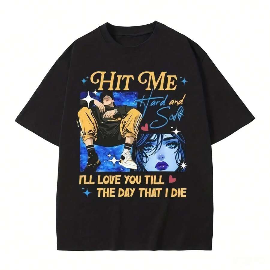 HIT ME HARD AND SOFT Tour T-Shirt Hip Hop B-Billie Tops O-Neck Short Sves Eilish Women Tees Graphic T Shirts - 黑色 - 查看 1