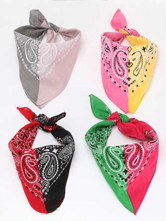 1pc Men's Paisley Dual Color Patchwork Bandana Scarf, Versatile Streetwear Headband For Outdoor Cycling Outfitting