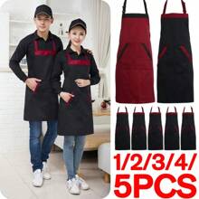 Halter Drawing Apron With Tow Pockets Unisex Hairdressing Salon Apron Adjustable Bib Polyester Waterproof Restaurant Uniform