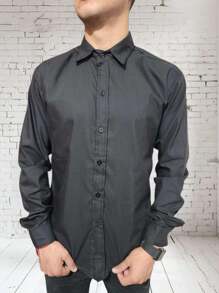 camisa de manga larga lisa ideal para eventos casuales y formales - Negro - Ver 1