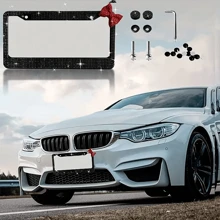 1 Shiny License Plate Frame, Set With Hand-Set Acrylic Crystal, Cute Bowknot Decoration, Stainless Steel Frame, Firmly Fixed, Upgrade Your Car With Stylish Shiny Butterfly License Plate Frame Christmas Gift Girl