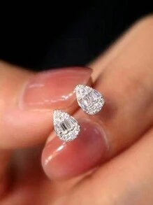 一对时尚立方氧化锆耳钉，女士婚礼订婚周年纪念派对珠宝情人节礼物 - 1# - 查看 17