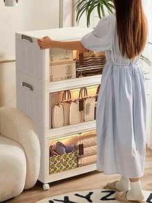 3layer  Versatile 1-5 Layer Folding Storage Cabinet With Magnetic Doors - Dustproof, Waterproof For Clothes, Snacks, Toys & More - Easy Assembly, Space-Saving Design - White - View 5