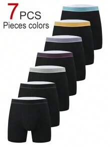 7 Pcs Men's Long And Comfortable Underwear - Breathable, Elastic, Quick Drying, Elastic Waistband, Fitness, Sports And Casual Boxer Underwear - Soft And Lightweight. - Multicolor - View 1