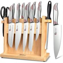 Kitchen Knife Set, Japanese Style Knife Set With Magnetic Block Holder, High Carbon Stainless Steel Sharp Knives Set For Kitchen, Ergonomic Handle And Sharpener, 14 PCS Black Dot