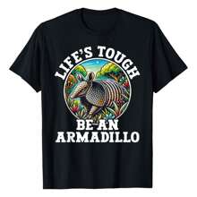Cute Armadillo With Armored Shell Nature Wildlife Art T-Shirt,220g Pure Cotton Single-Sided Printed Round Neck Short Sleeved Shirt.