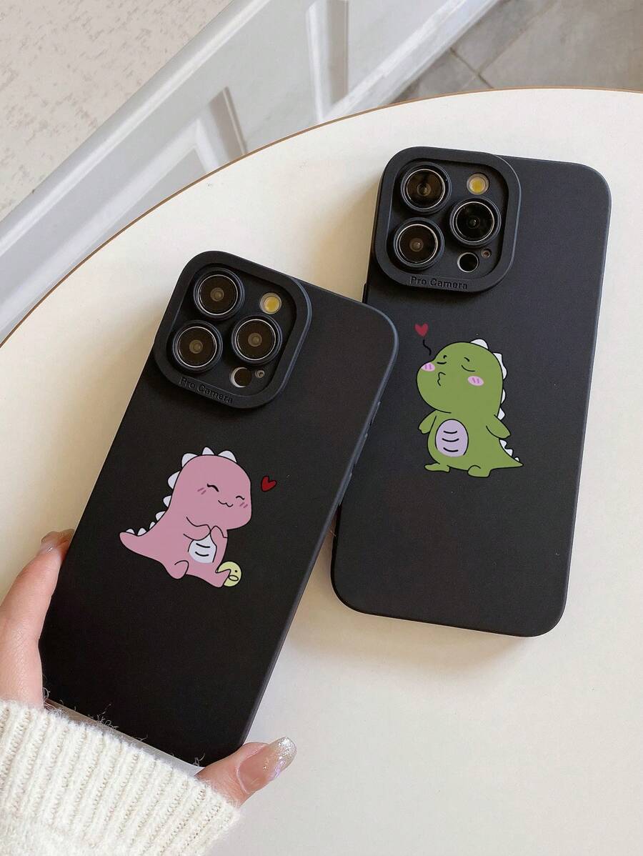 2pcs Minimalist Black Phone Cases, Dinosaur Phone Cases, Couples Phone