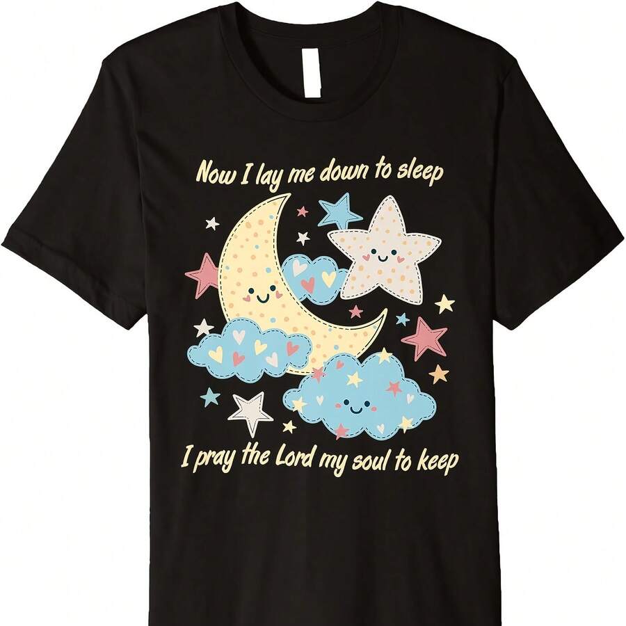Now I Lay Me Down To Sleep Prayer Cute Catholic Premium T-Shirt - Black - View 1