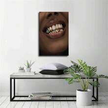 1PCS With Frame African American Art Poster African American Woman Teeth African American Girl Real Poster Canvas Print Artwork Picture Modern Home Office Living Room Background Wall Decoration, Home Office Decoration, Suitable For Bedroom Dining Room Bathroom Study Kitchen Studio Apartment Hotel Coffee Shop Corridor Wall Decoration - Multicolor - View 3