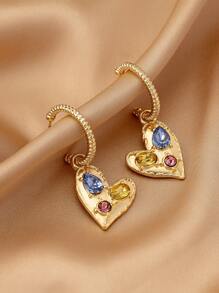 1 par de lujosos pendientes aro con corazón incrustados de cristal en estilo vintage, joyería elegante como regalo adecuado para uso diario de la mujer