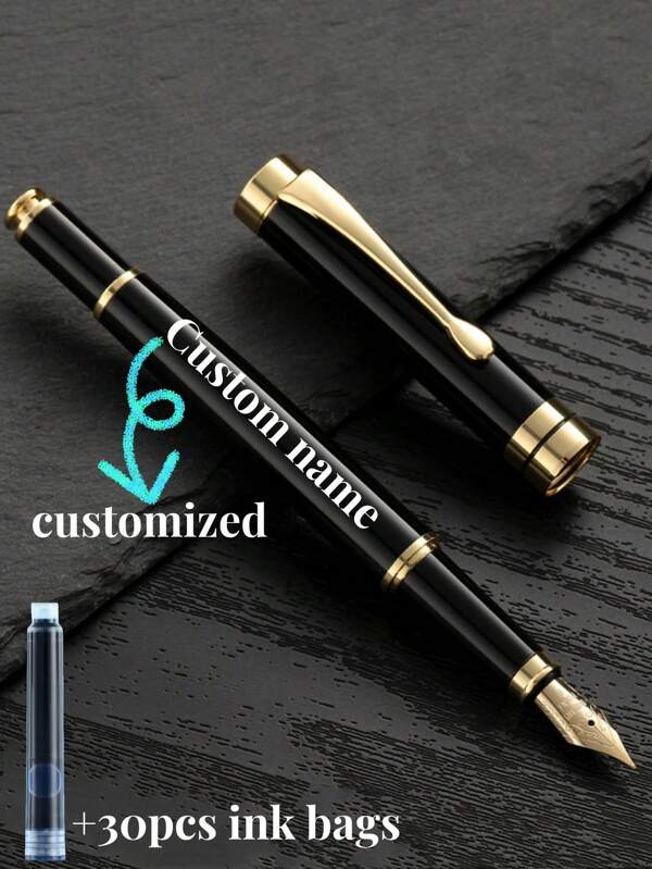 [Personalisiert] Personalisierter gravierter Füllfederhalter, 1 Stück hochwertiger eleganter personalisierter Patronen-Füllfederhalter mit 0,5 mm Spitze, geschmeidiges Schreiben, nachfüllbarer Konverter, inklusive 30 Stück 2,6 mm Tintenpatronen, sinnvoller täglicher Schreib-/Kalligraphie-Stift Geschenkset für Valentinstag, Weihnachten, Vatertag, Lehrertag, Erntedankfest, Vatertag, Muttertag, Geburtstag, Kollegen, personalisierter Stift Geschenkset Schulanfang