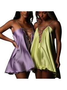Women Denim Dresses - Purple - View 8