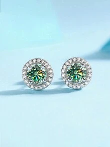 BLOVEMEE 2pcs Sweet & 925 Silver 1ct Moissanite Stud Earrings, Suitable For Commuting, Party, Vacation, Birthday, Valentine's Day, Mother's Day, Wedding Anniversary, Christmas, Jewelry Gift For Her