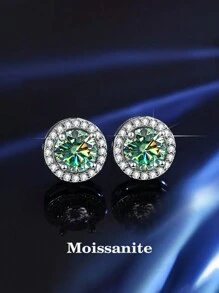 BLOVEMEE 2pcs Sweet & 925 Silver 1ct Moissanite Stud Earrings, Suitable For Commuting, Party, Vacation, Birthday, Valentine's Day, Mother's Day, Wedding Anniversary, Christmas, Jewelry Gift For Her