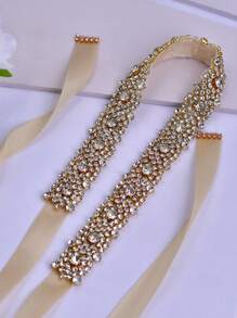 1 件金色新娘腰带，经典女式晚礼服腰饰，适合派对、宴会和礼服的身体首饰配饰 - 香檳色絲帶 - 查看 9