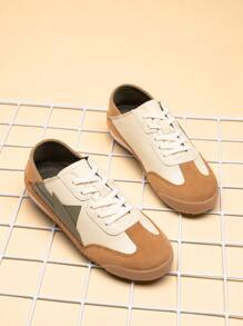 Boys Girls Sneakers Retro Slip-On Lace Up Classic Casual Tennis Lightweight Breathable Walking Shoes For Little/Big Kid - 棕色 - 查看 1