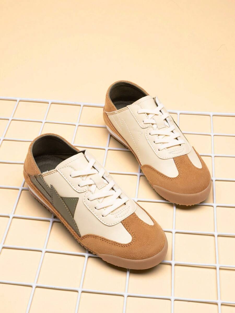 Boys Girls Sneakers Retro Slip-On Lace Up Classic Casual Tennis Lightweight Breathable Walking Shoes For Little/Big Kid - 棕色 - 查看 1