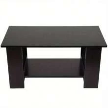 Modern Coffee Table Living Room Tea Side End Desk With Lower Storage Shelf Black - Black - View 3