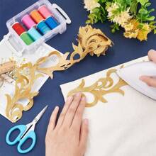 MAGICALCUTDIE 2.2Yard Iron On Metallic Lace Trim 70mm Wide Golden Cloud Shape Embroidery Ribbons Hollowed Gold Metallic Lace Ribbon For Sewing Hollow Gold Metallic Trim For Clothes Decoration