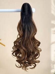 22-26英寸黑棕色马尾假发接发，长卷曲夹式爪状合成假发接发，自然逼真，适合女性