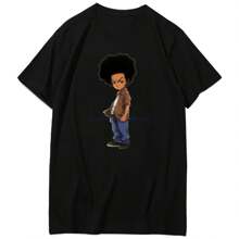 Boondocks Rapper Huey Freeman Fashion Graphic T Shirts Summer New Shirts And T-Shirts Cotton Short Sve T-Shirts Mens Clothes - Black - View 1