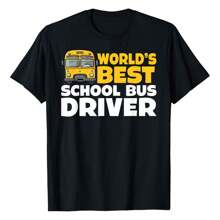 School Bus Driver Worlds Best Bus Driver T-Shirt Graphic Tees Short Sleeve Casual Women T Shirts Unisex 100% Cotton Tee Shirt Womens Summer Tops Funny Print Women's T-Shirts Soft Comfy Everyday Wear Daily Gift Woman Tshirt Black