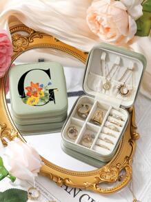 26 Letters Printed Pattern Travel Jewelry Storage Box, Portable Zipper Travel Jewelry Storage Box, Women's Home Storage Box, Pu Leather Waterproof Jewelry Box For Earrings, Necklaces, Rings, Jewelry Storage, Small Jewelry Box, - Suitable As A Gift For Friends And Bridesmaids Back To School