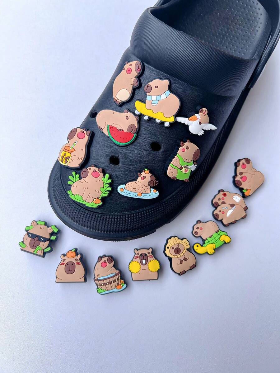 16pcs/Set PVC Soft Jelly Style Charms, DIY Fashion Hole Punch Shoes Accessories, Detachable Beach Sandals Decoration