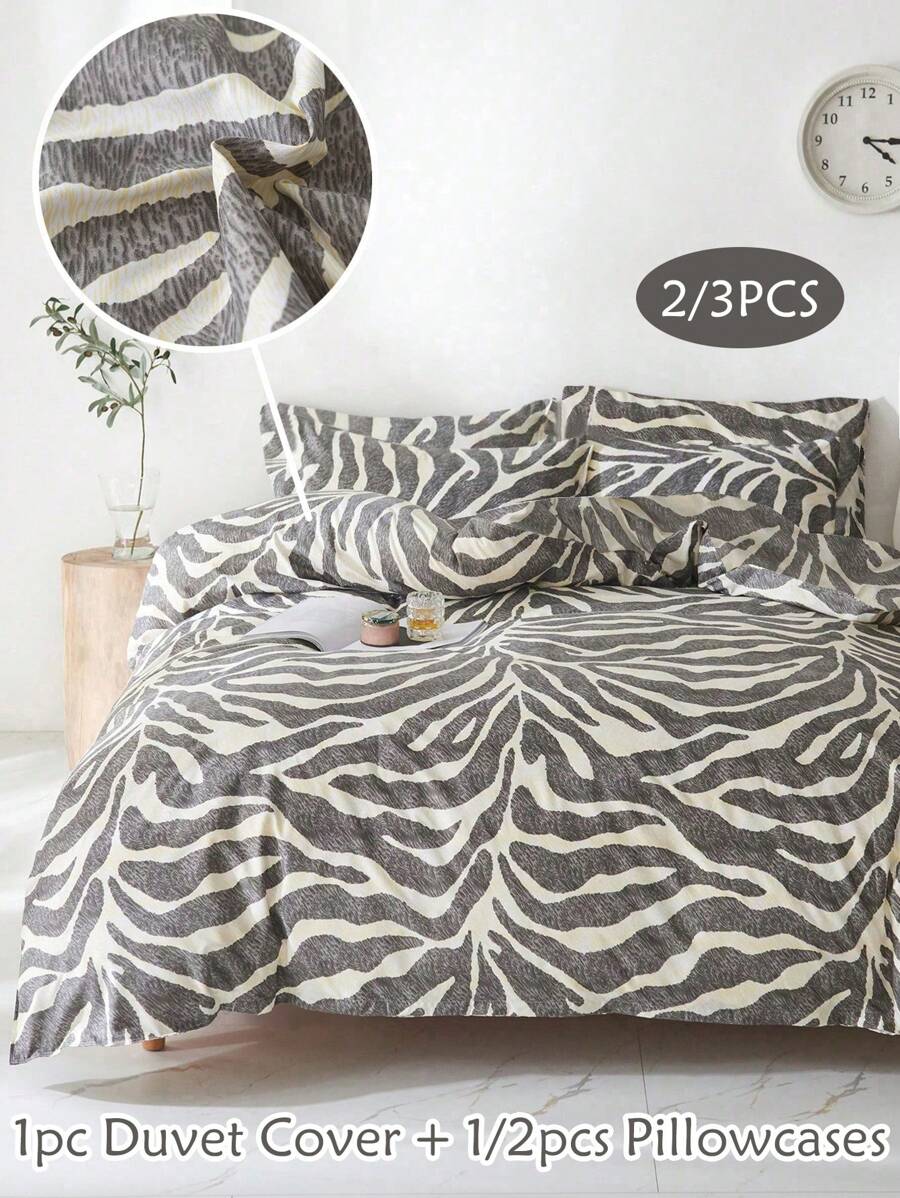 Juego de Edredón de 2/3 piezas con estampado de cebra, estilo minimalista y moderno apto para todas las estaciones (1 Edredón + 1/2 Fundas de Almohada) de Poliéster