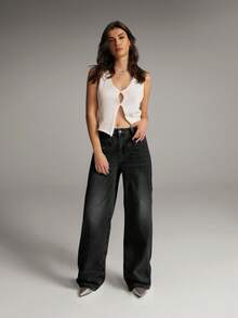 Women's Premium Distressed Denim Jeans Pants, Spring Summer Fashion - Black - View 3