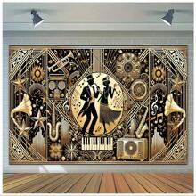 Tapiserie de perete din poliester 2D1, inspirată din anii '20 - Design elegant cu motive muzicale și cuplu dansator, perfectă pentru dormitor, living, decor de cămin - Ușoară și ușor de agățat, ideală pentru studiouri fotografice, evenimente în aer liber, sărbători festive, nu necesită alimentare, decor vintage