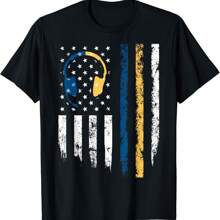 Gold Blue Line 911 Police Dispatcher First Responder Gift Unisex T-Shirt - Black - View 1