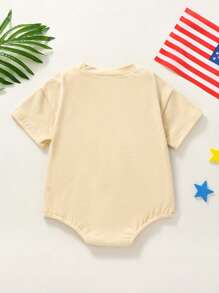 Baby 4th Of July Romper, Short Sleeve Round Neck Gesture Letter Print Newborn Bodysuit
