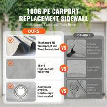 Carport Replacement Canopy Cover Top + Side Wall, Garage Top Tent Shelter Tarp Heavy-Duty Waterproof & UV Protected, Easy Installation With Ball Bungees (Frame Not Include) - Side Wall, 12x20ft, Grey - View 2