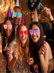 10pcs Heart Shaped Frameless Fashion Plastic Glasses, Suitable For Weddings, Parties, Valentine's Day, Photography Props, Unisex Decorative Eyewear For Holidays, Anniversaries, General Use - Fashionable Frameless Party Glasses, Suitable For Ladies, Red, Pink And Rose Red